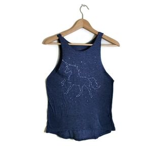 AWAKE INC Women's Blue & White Stars Unicorn Constellation Flowy Tank Top S